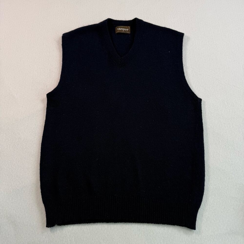 Vintage navy blue‎ Campus v-neck wool sweater vest made in usa
